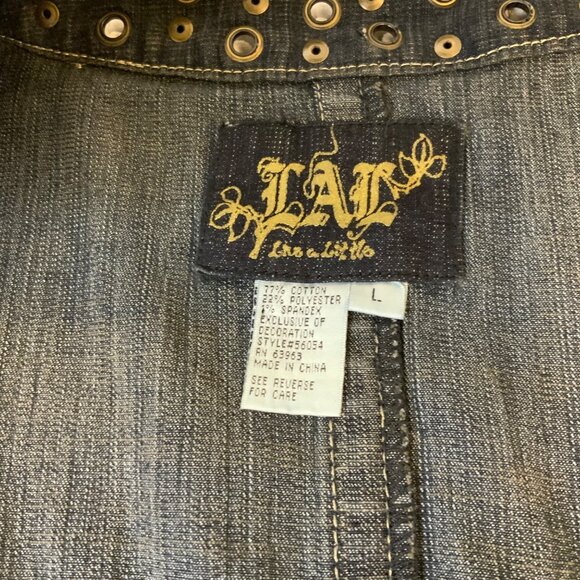 LaL live a little large (12)womens studded jean jacket, 3/4 bell ruffle sleeve h - Picture 6 of 7